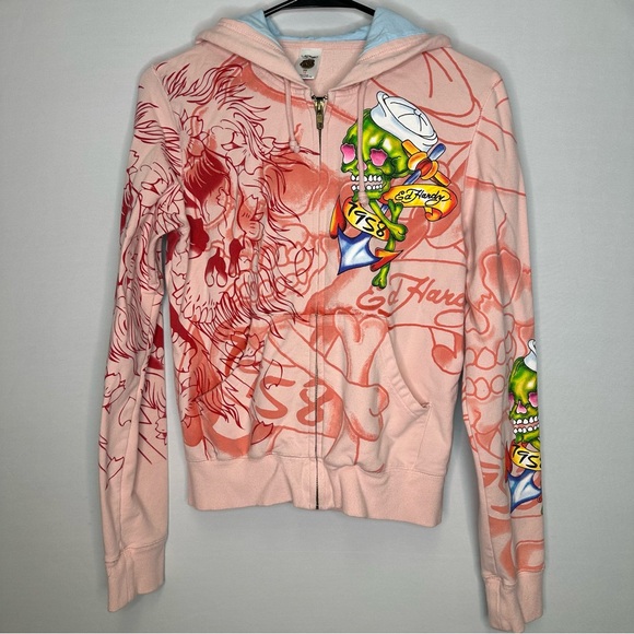 Authentic Ed Hardy by Christian Audigier pink zip up hoodie - Picture 1 of 12